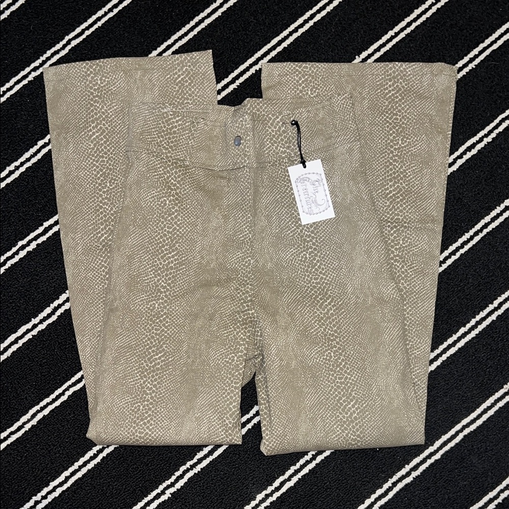 The Creatures Tan Snakeskin Print Dolly Stretch Flare Pants Bellbottoms